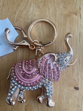 Pink and clear Rhinestone Pink Elephant gold tone Keychain Bag Charm NWT